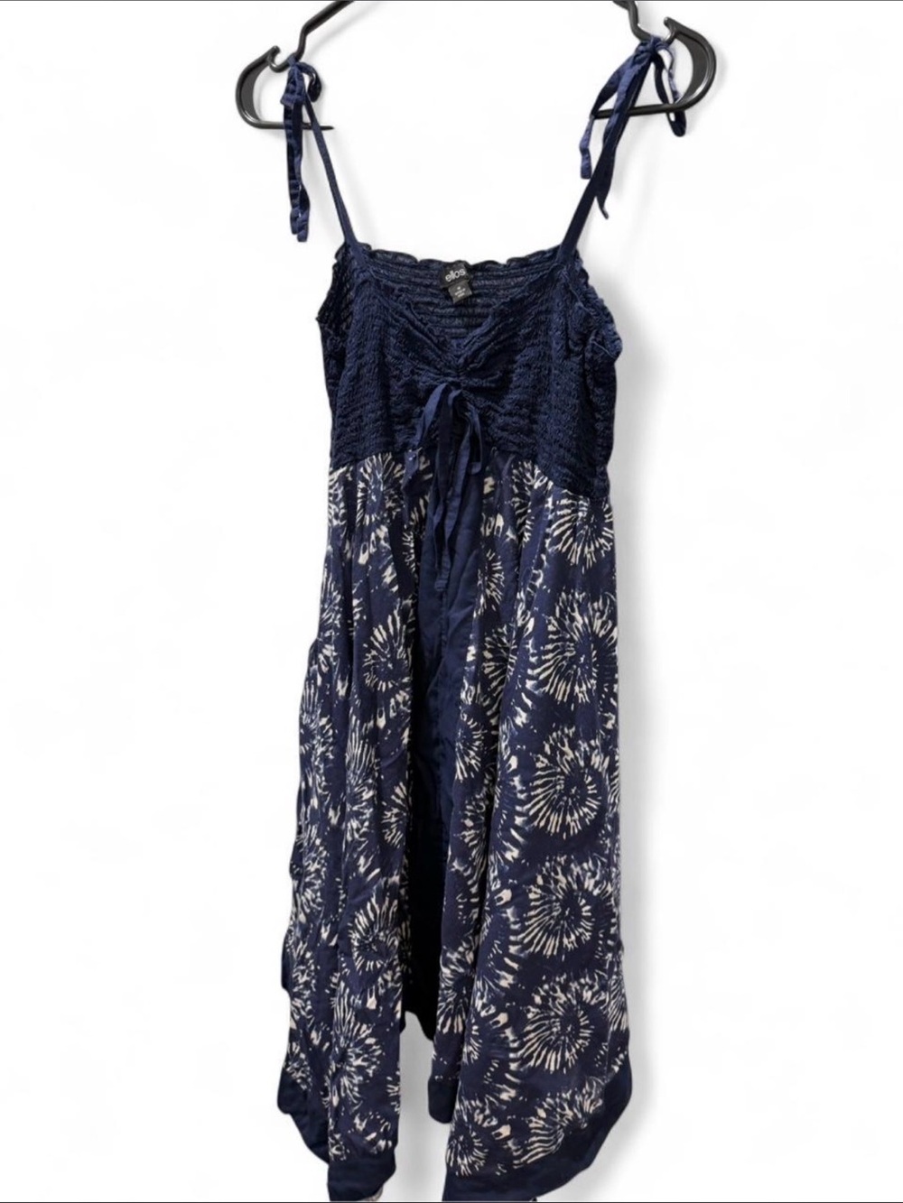 ellos Navy Smocked Top with Tyedye pattern